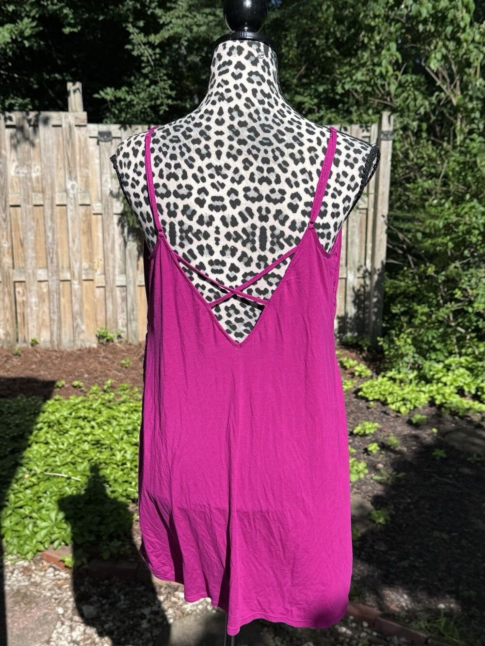 Victoria's Secret Magenta Lace Trim Slip Dress Nightgown L Strappy Back Coquette - Picture 2 of 8